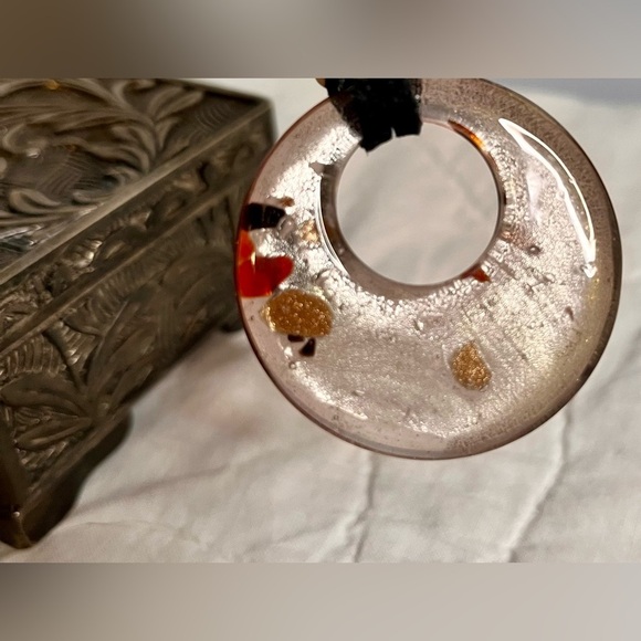 Elegant Dichroic Glass Rose Pink Pendant Necklace Red, Black, Gold Handmade - Picture 9 of 17